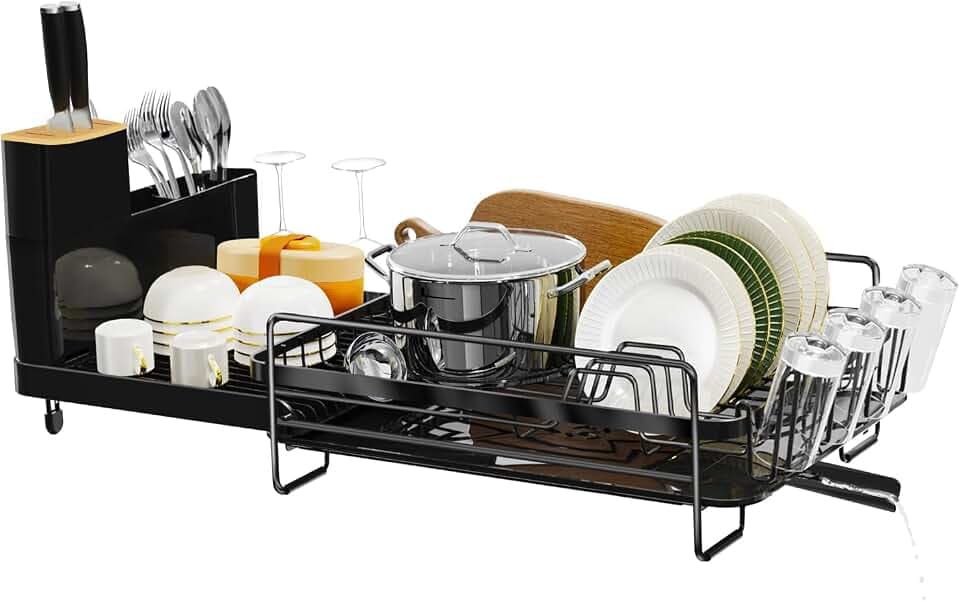 Runnatal Extendable Dish Drying Rack, 20.5"-27.6" L x 12.6" W, Black