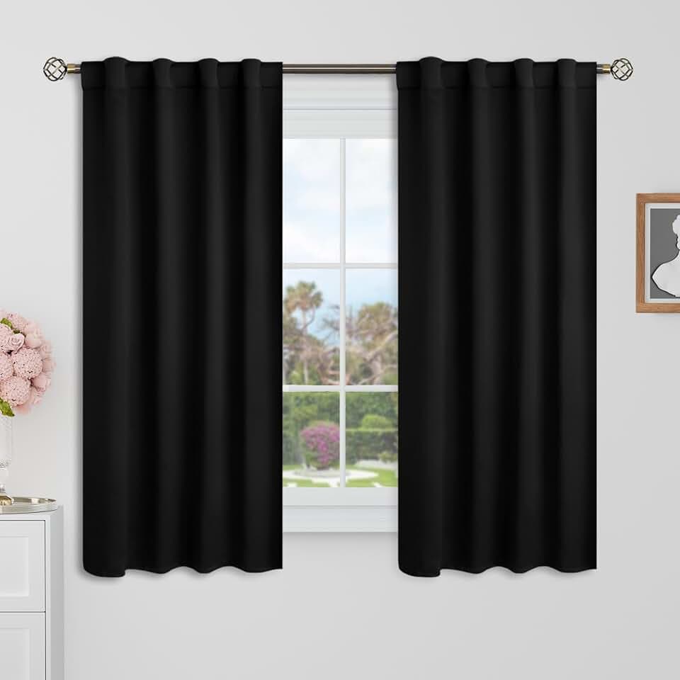 BGment Blackout Curtains 48 Inch Length for Cafe, 2 Window Panels, Black