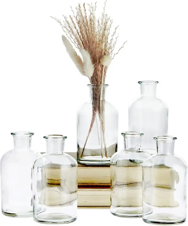 Farmlyn Creek Narrow Jar Vases - 2.8 in x 5 in, 7.5 oz, 6 Pack, Clear Glass - Apothecary-Style Jars & Glass Bottle Vases for Propagation & Mini Decorative Bottles