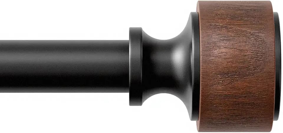 Wood Curtain Rods for Windows 48 to 84 Inch, 1” Diameter Drapery Rod with Imitation Wood Grain Finials, Adjustable Heavy Duty Curtain Rod Set, Indoor/Outdoor Modern Curtains Rods