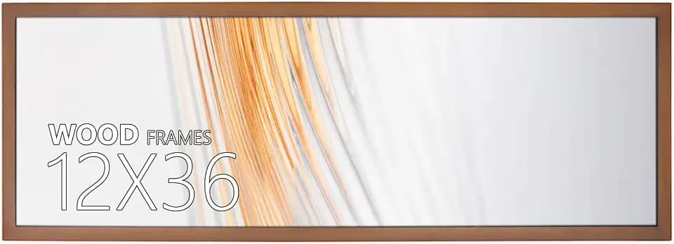 12x36 Picture Frame Brown Soild Wood Display Long Picture Puzzle Artwork Canvas Art Painting 12 x 36 12 by 36 Horizontal or Vertical for Wall Hanging