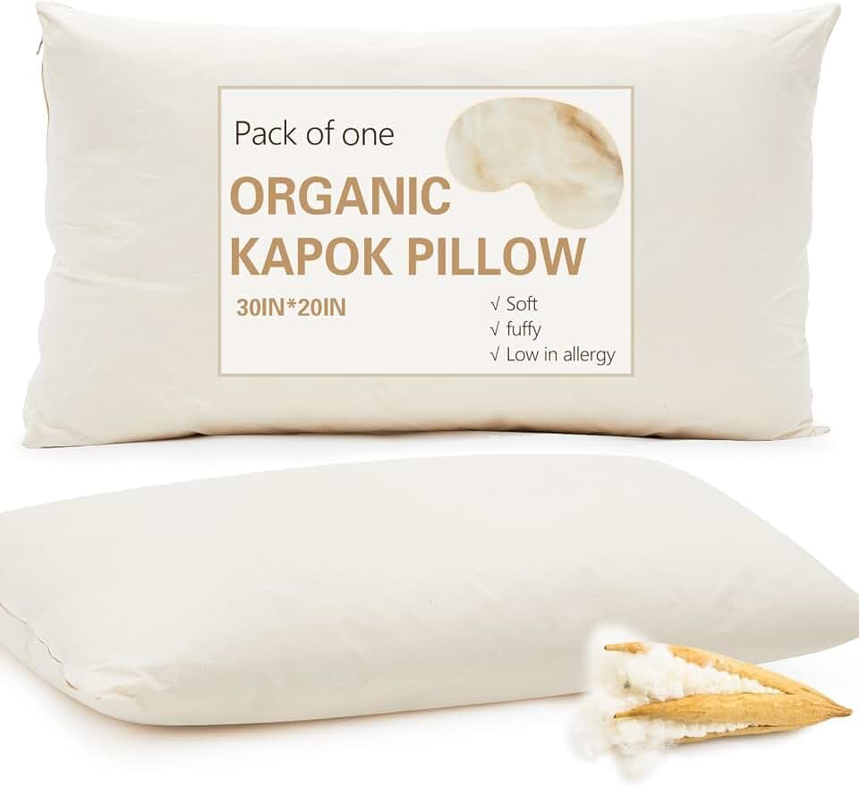 Leinuosen 1 Pack Organic Kapok Pillow, Classic, 20" X 30"