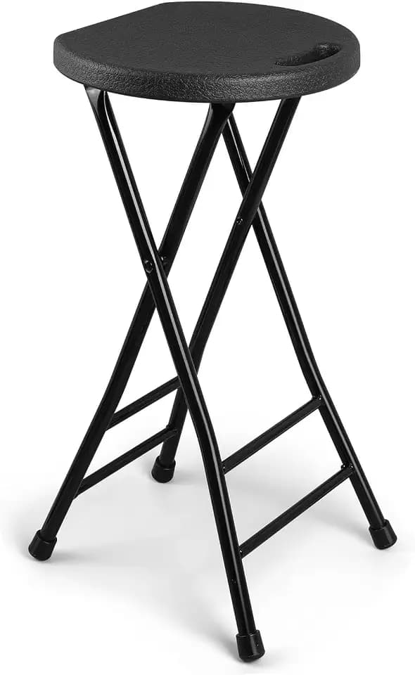 Folding Stool, Black 24 Inch Foldable Bar Stool with Handle