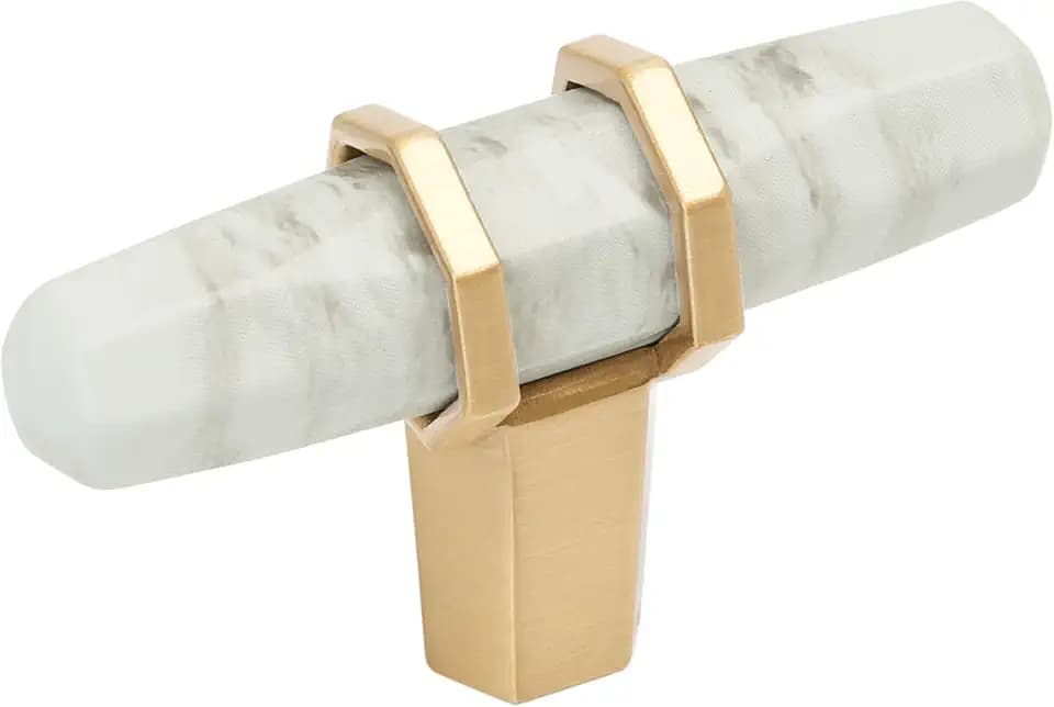 Amerock 2-1/2" Bar Carrione Marble White/Champagne Bronze Cabinet Knob