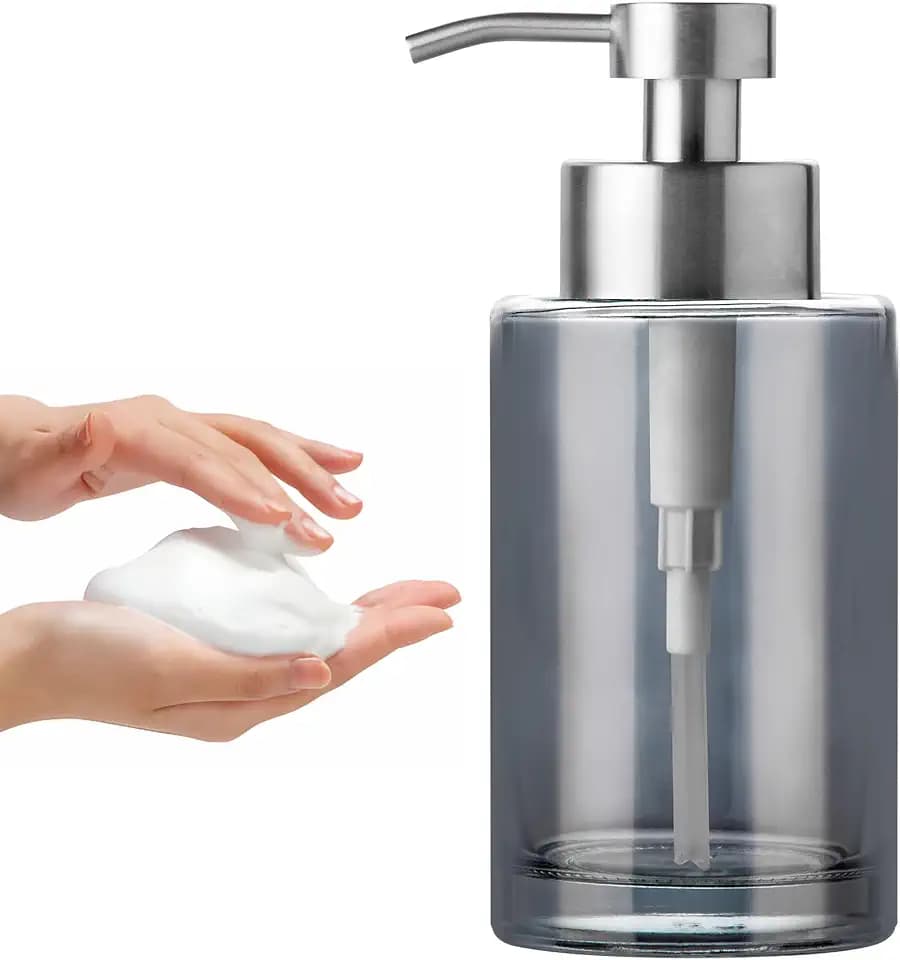 Enra Silver Glass Soap Dispenser, Foaming Hand Bathroom Soap Dispenser