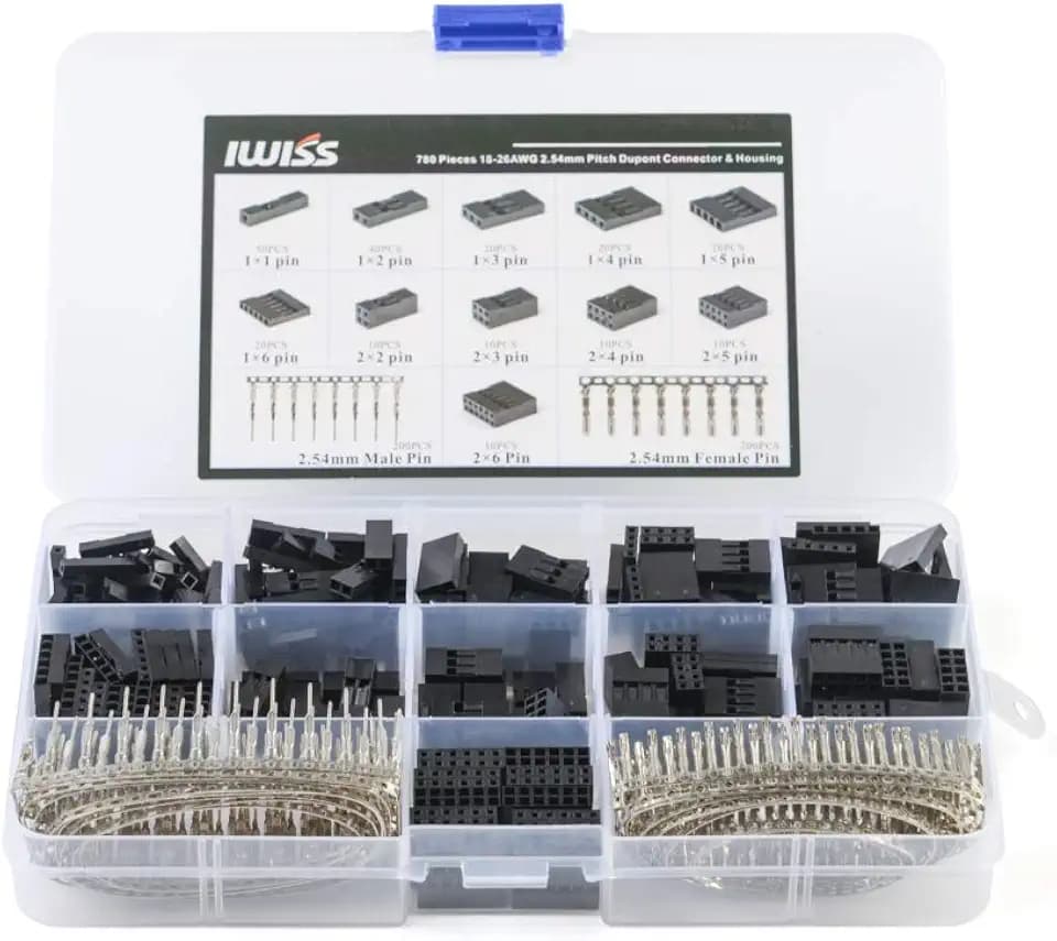 IWISS Dupont Connector Kit 2.54mm Pitch Single Row Male Headers, Dupont Crimp Pins for 3D Printer and FPV Jumper Wire, Ribbon Cable