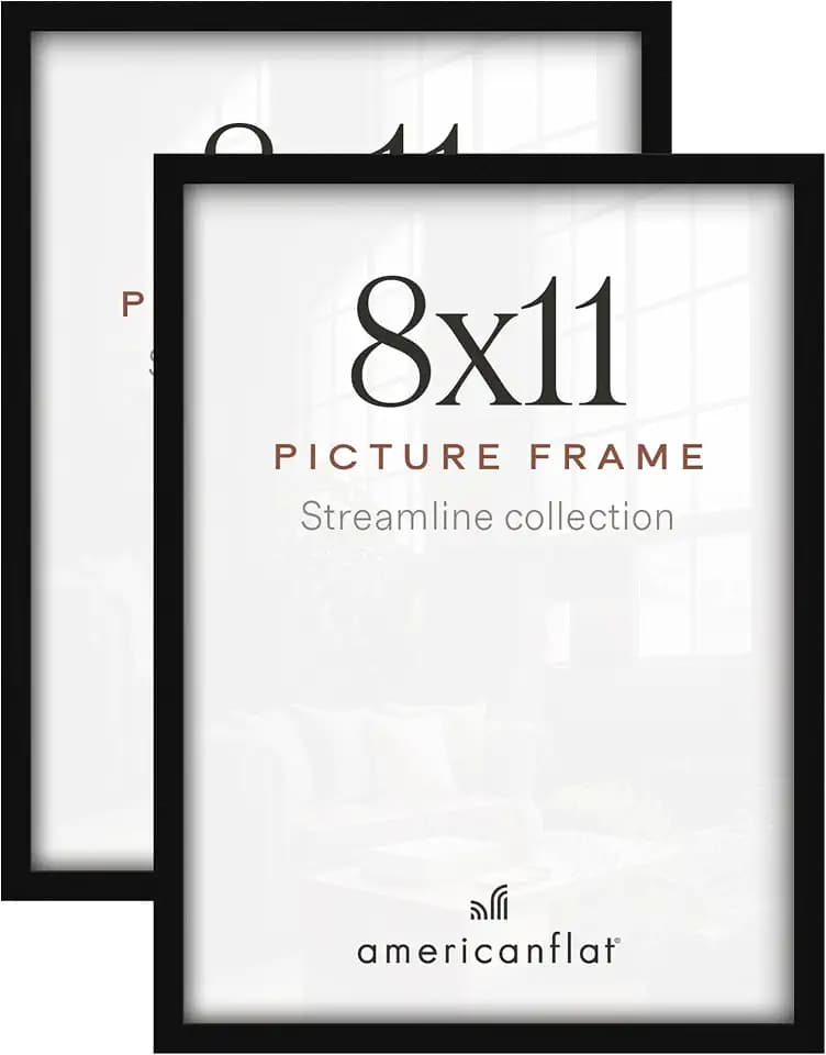 Americanflat 8x11 Picture Frame 2-Pack - Slim Molding - Black