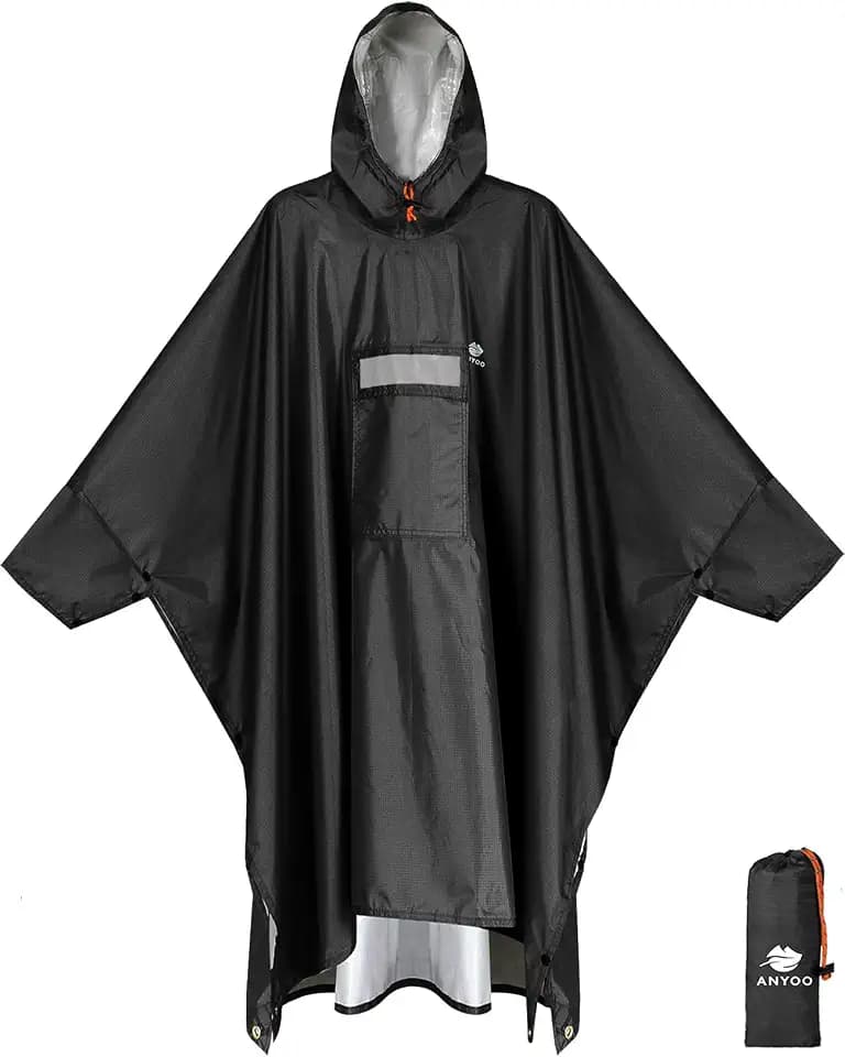 ANYOO Hooded Rain Poncho for Adult Waterproof Lightweight Raincoat