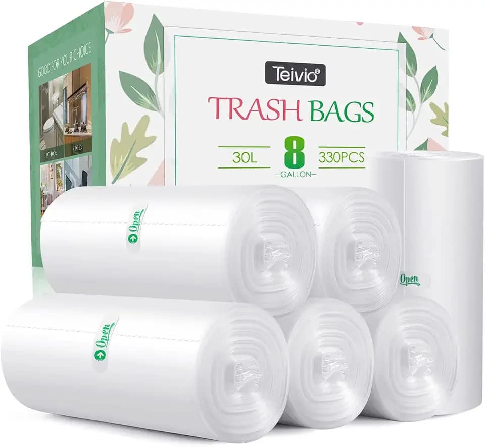 Teivio Medium Clear Trash Bags 8 Gallon 330 Count Kitchen Garbage Bags