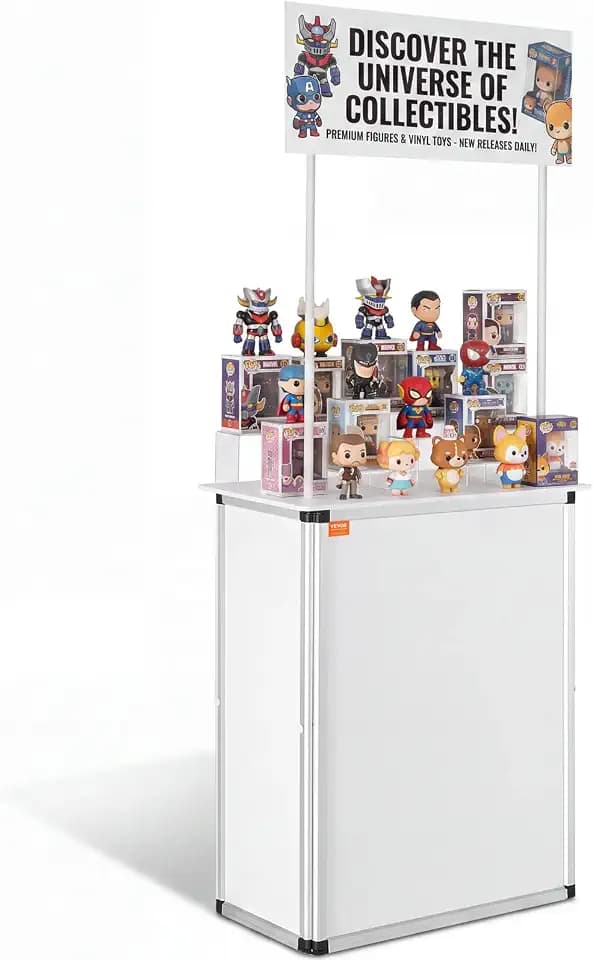 VEVOR Promotion Counter Table, Portable Tradeshow Podium Table, 30.91" x 14.96" x 71.46", Display Exhibition Counter Stand Booth Fair with Wall, Pop Up Podium with Storage Rack/Carrying Bag