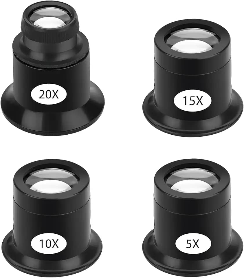4 PCS Watchmaker Loupe, 5X 10X 15X 20X Eye Loupe, Monocle Magnifier, Jewelers Loop Magnifier, Magnifying Loop, Jewelry Magnifying Glass Monocular for Watch Repair, Gems, Coins, Stamps