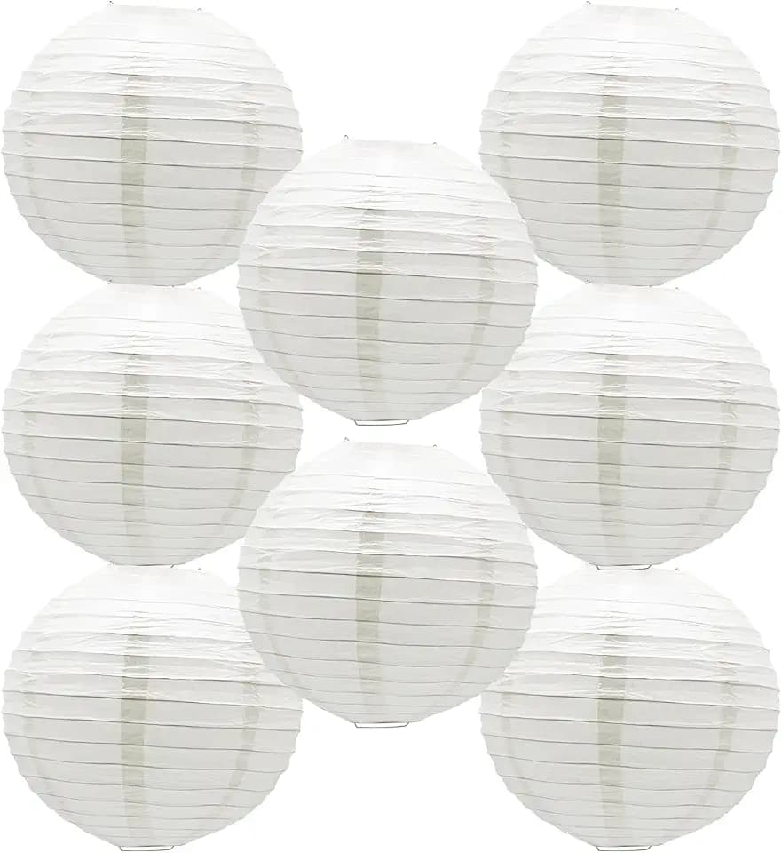 White Paper Lanterns Chinese/Japanese Round Shape Hanging Lanterns 12inch