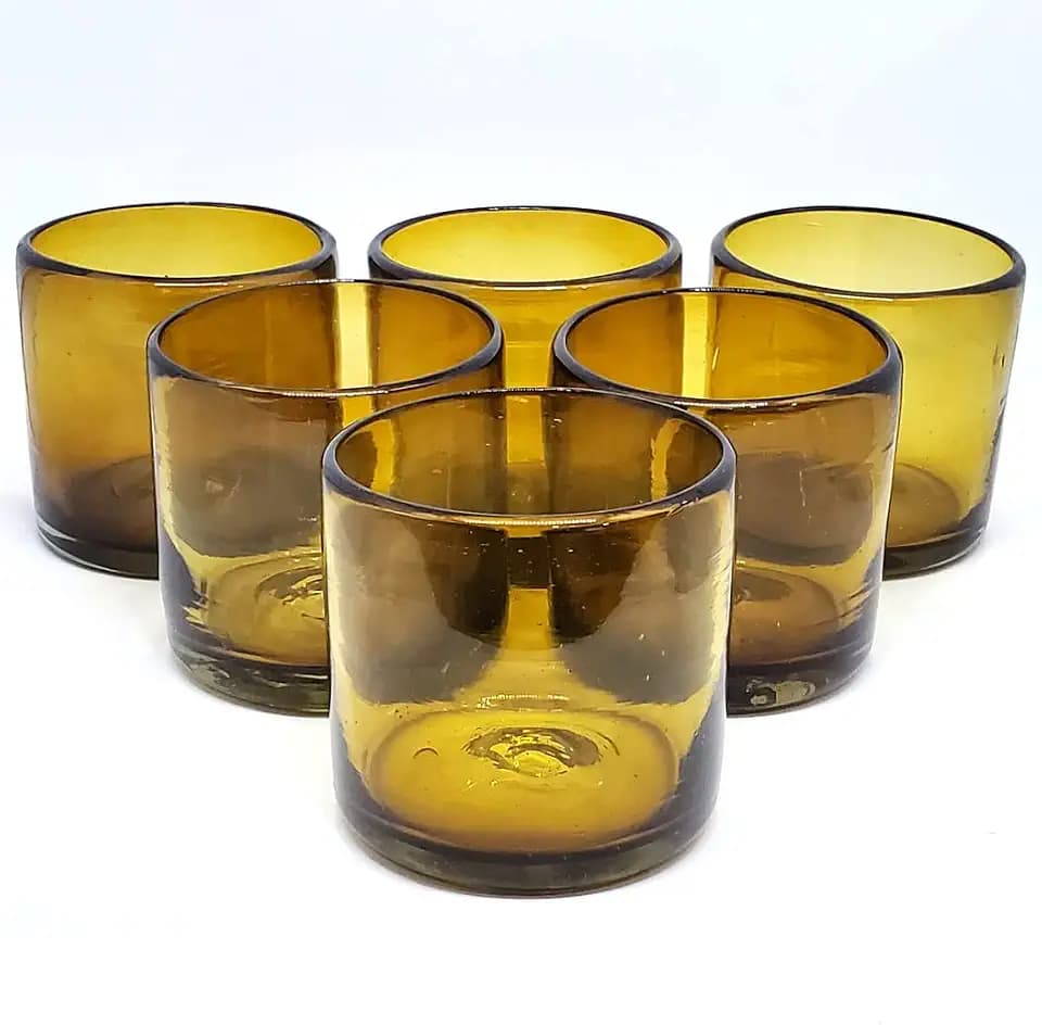 Solid Amber 12 oz Large DOF Glasses (set of 6), Recycled Glass, Lead-free, Toxin-Free (12oz Large DOF)