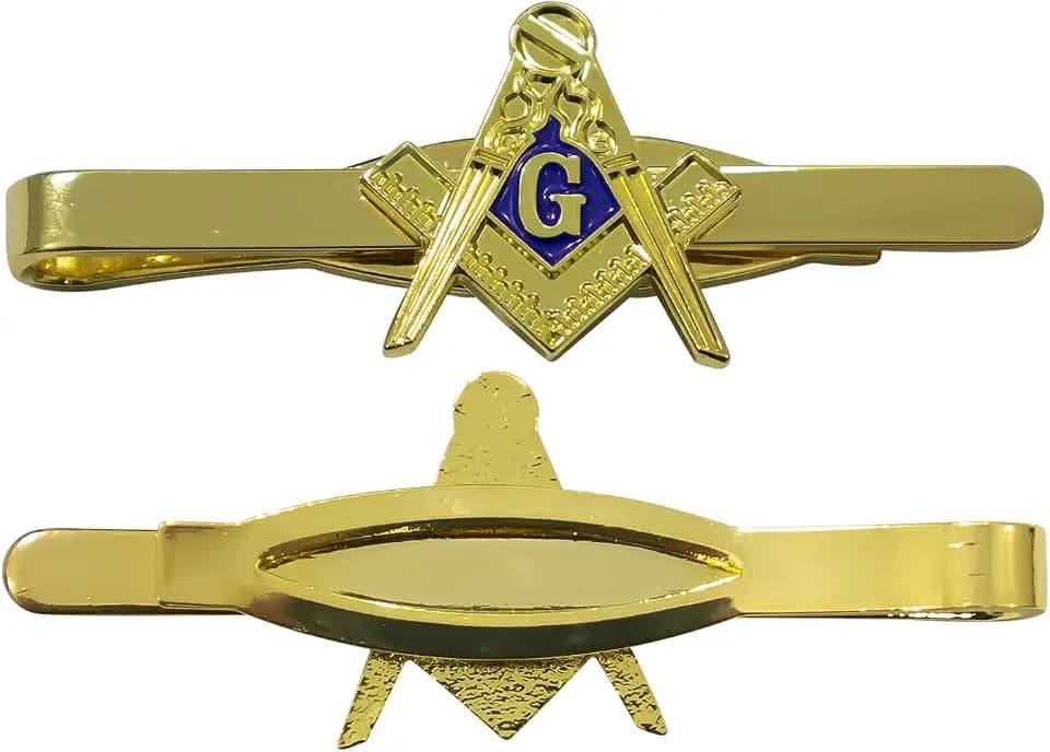 Masonic Tie Bar Square & Compass with a blue enamel letter G, Gold Plated – Freemason Tie Clips and Bars