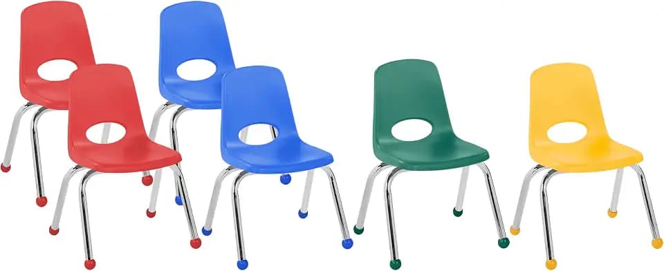 FDP 12" School Stack Chair with Ball Glides, Assorted Colors, 6-Pack