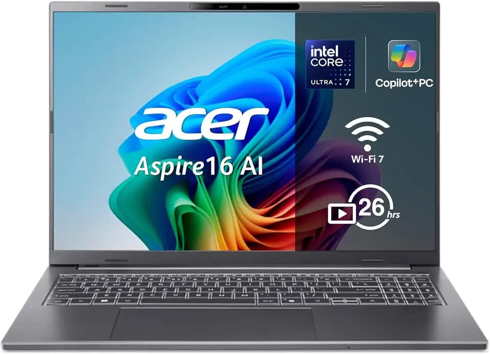 Acer Aspire 16 AI Copilot+ A16-52M Laptop, 40,6 cm (16 Zoll), Full HD IPS (Intel Core Ultra 7 258V, 32 GB RAM, 512 GB SSD, Intel ARC 140V GPU, Windows 11 Home), Eisen, spanische QWERTY-Tastatur
