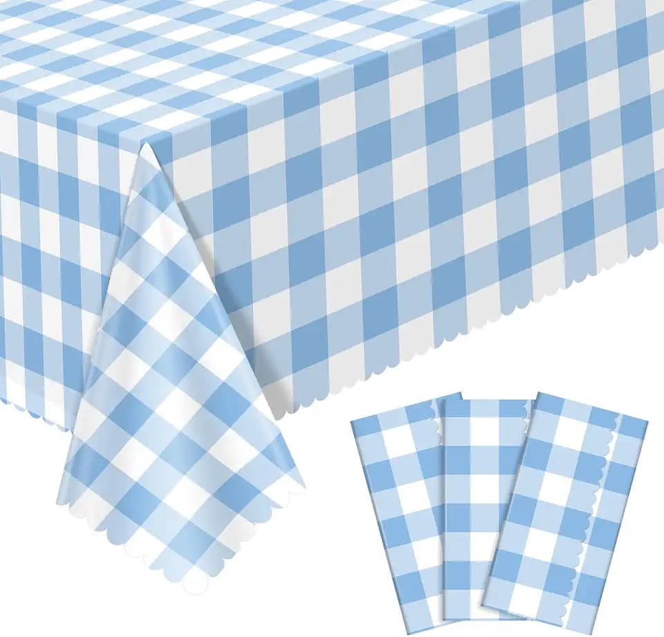 NatNarr 3Pack Blue Gingham Tablecloths, Blue and White Checkered Tablecloth