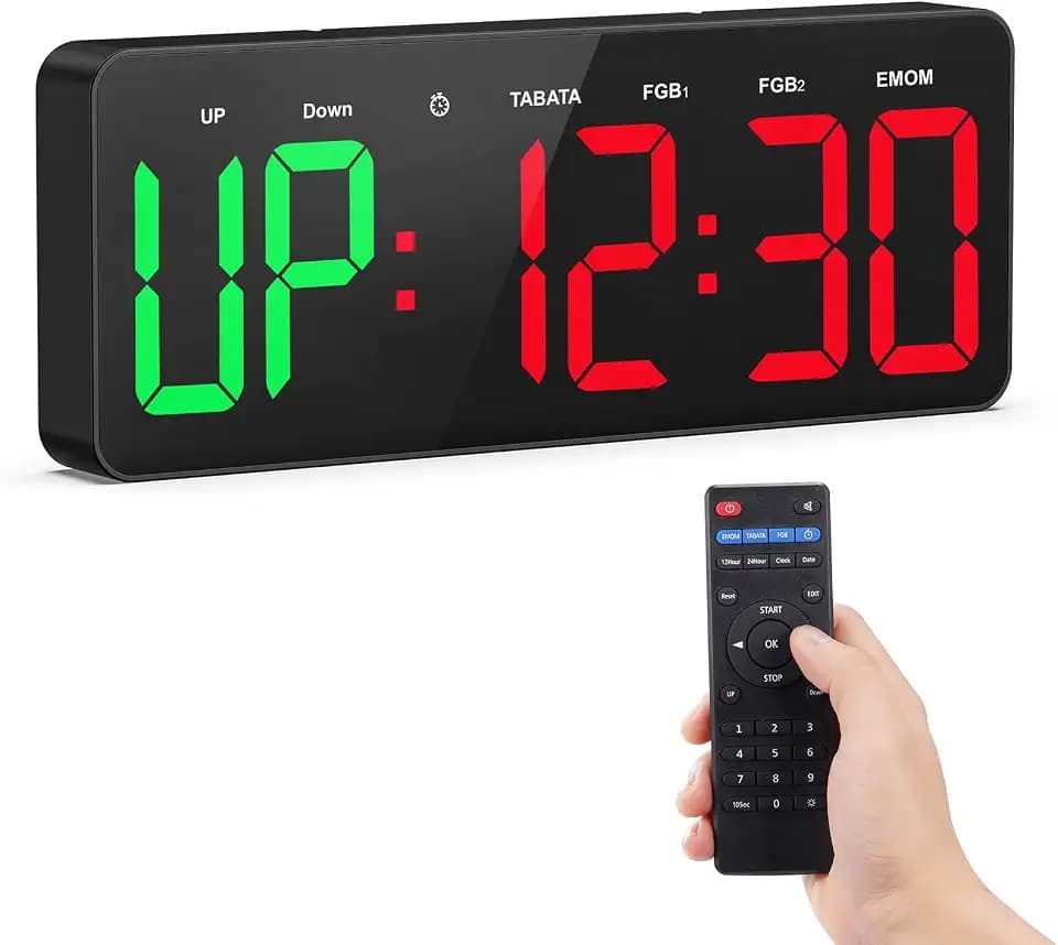 Gym Timer Clock Large Display, 12" LED Exercise Workout Interval Timer with Remote for Boxing Tabata/FGB/EMOM,Countdown/Up,Stopwatch Clock for Sports,Home Gym,Yoga,Garage,Office,Classroom