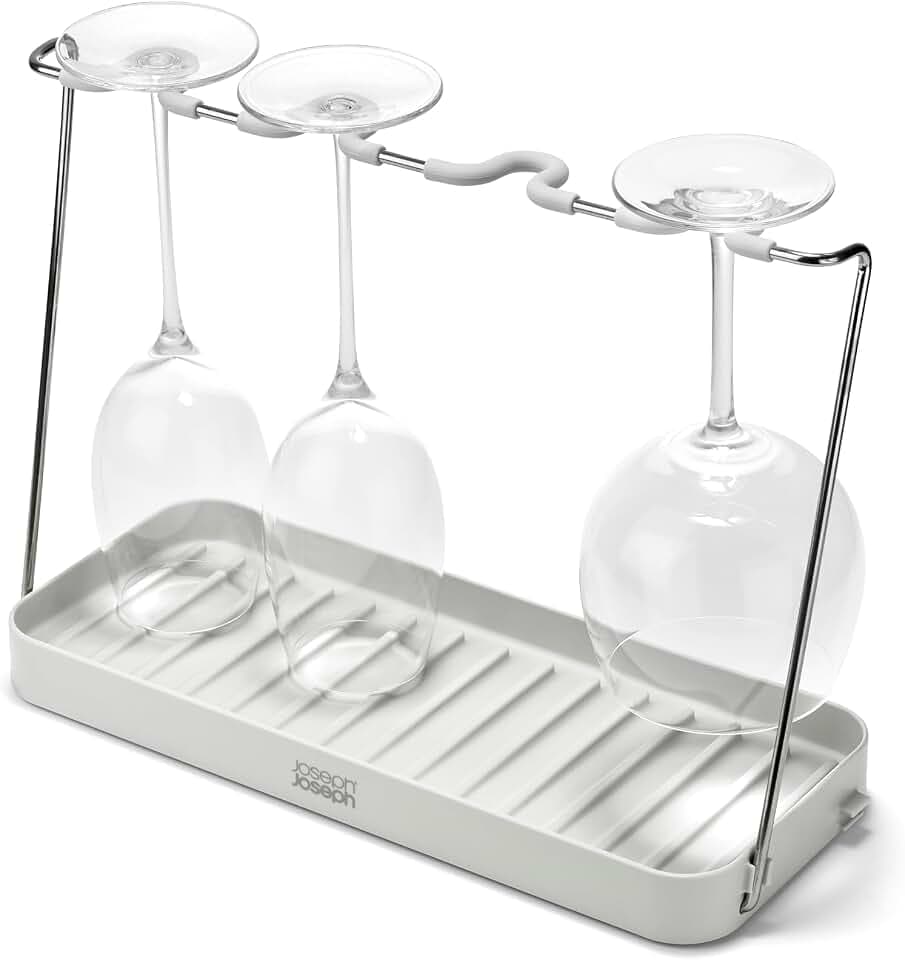 Joseph Joseph DrySmart Folding Stemmed Wine Glass Drying Rack, Space-Saving Draining Board Organizer, Made from Recycled Plastic