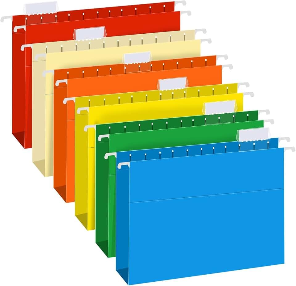 Extra Capacity Hanging File Folders, RAZCC 30 Pack Letter Size Reinforced Hanging Folders with Heavy Duty 2 Inch Expansion for Bulky Files, Filing Cabinet, Adjustable Tabs, Assorted Colors