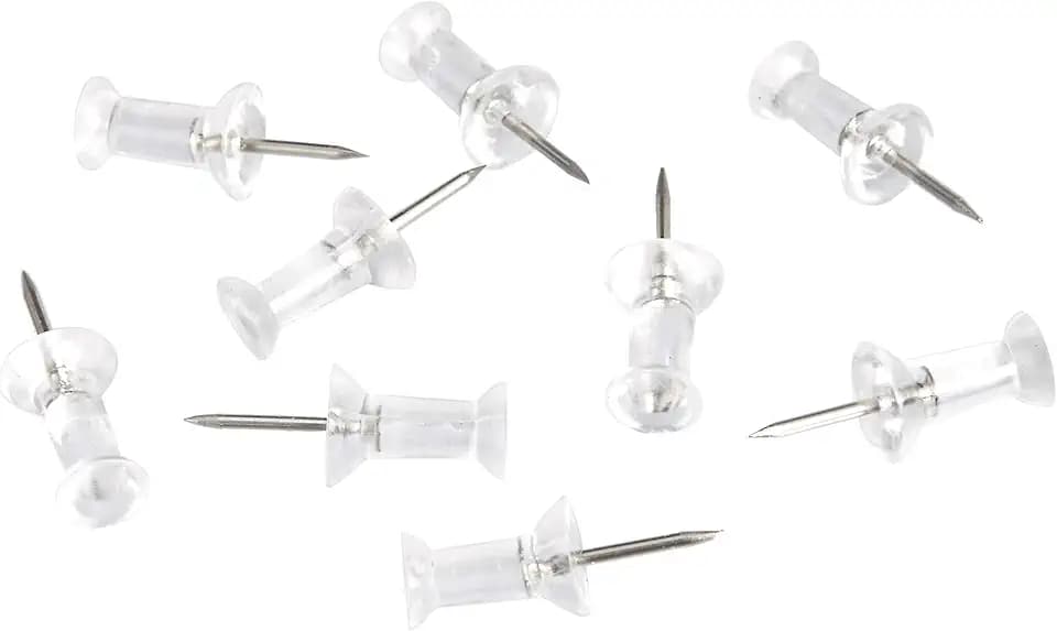 Amazon Basics Push Pins Tacks, Steel Point, Clear Plastic Head, for Cork Board, Bulletin Board, Maps, Photos, Posters, and Craft Projects, 200-Pack