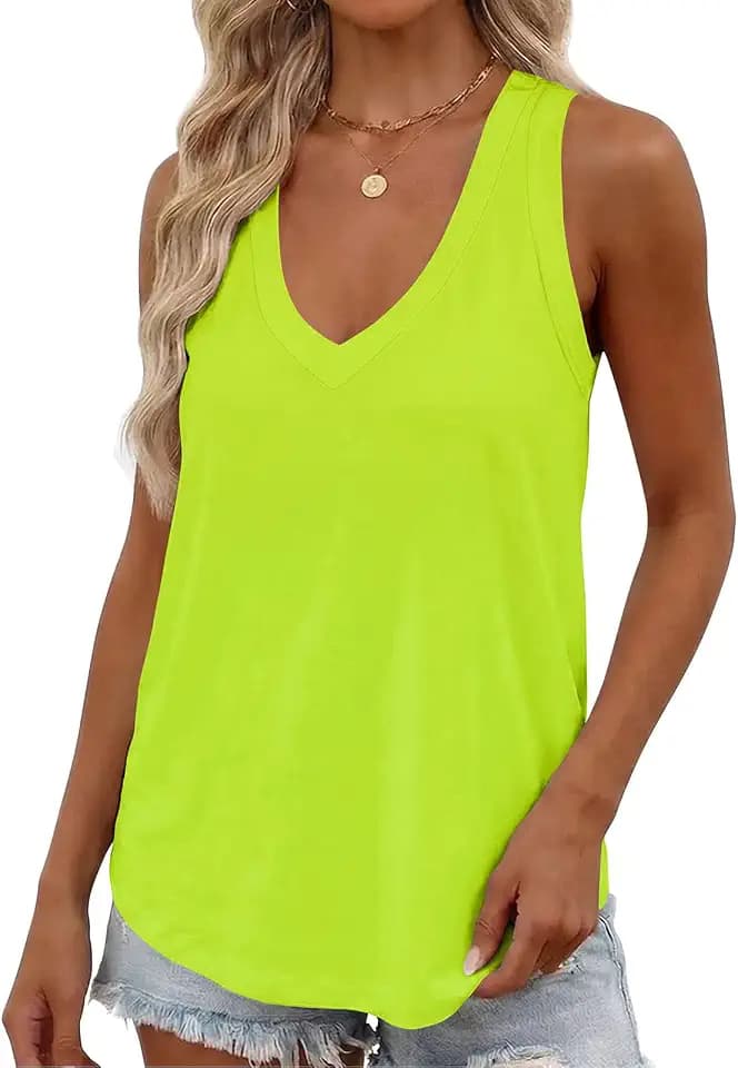 Smile Fish Women Summer Deep V Neck Tank Top Loose Fit Flowy Sleeveless Shirt