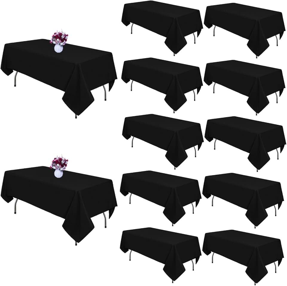 Black Tablecloths Rectangle 60 x 102 Inch, 12 Pack