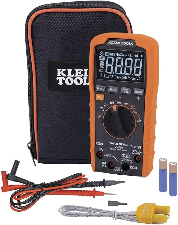 Klein Tools MM720 Digital Multimeter, Auto-Ranging TRMS, Low Impedance (LoZ), 1000V AC/DC Voltage, 10A AC/DC Current, 60 MOhms Resistance