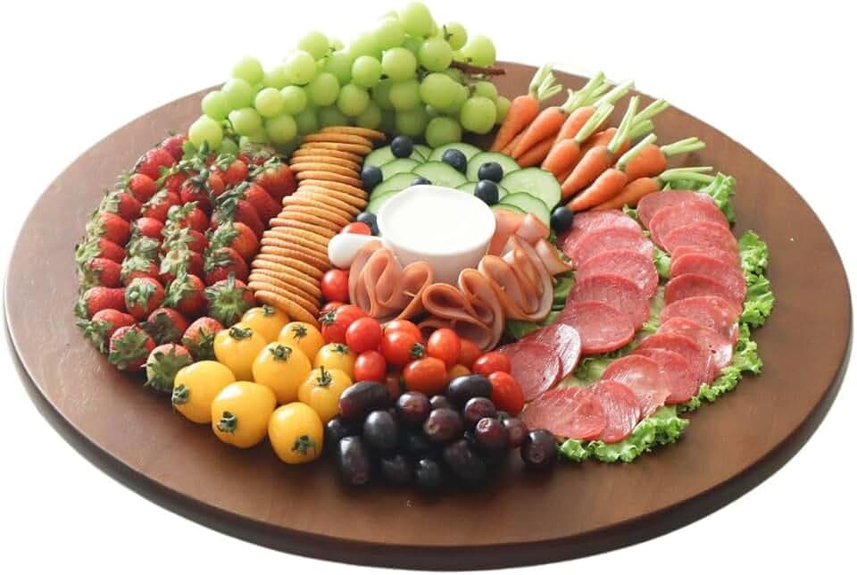 22" Wooden Large Lazy Susan for Table Top with Premium Rubber Wood Sturdy and Good Craftsmanship, Large Charcuterie Board for The Party and Dining Table
