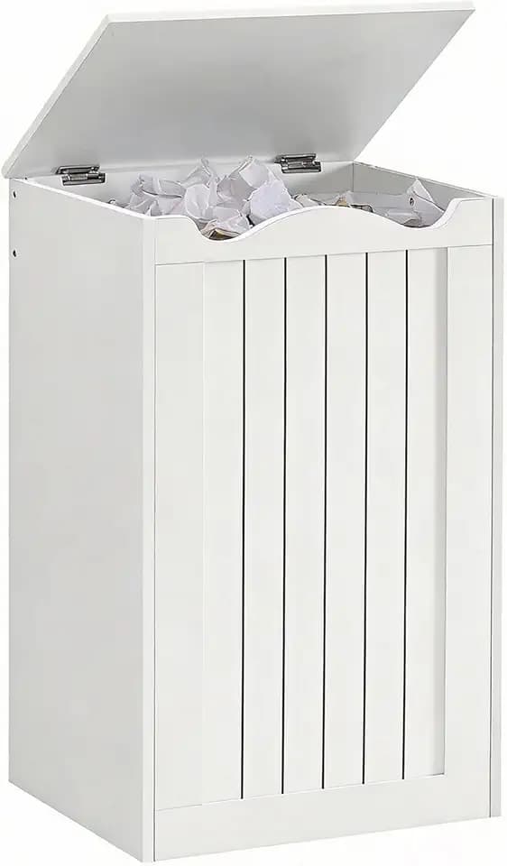 YATINEY Trash Can Cabinet,13 Gallons Hidden Kitchen Garbage Can with Lid, No Inner Bin Needed, Wooden Recycling Trash Bin Cabinet for Kitchen, Living Room White WB05WW