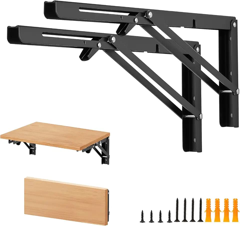 Matte Black Folding Shelf Brackets, 16 Inch, 2 Pack