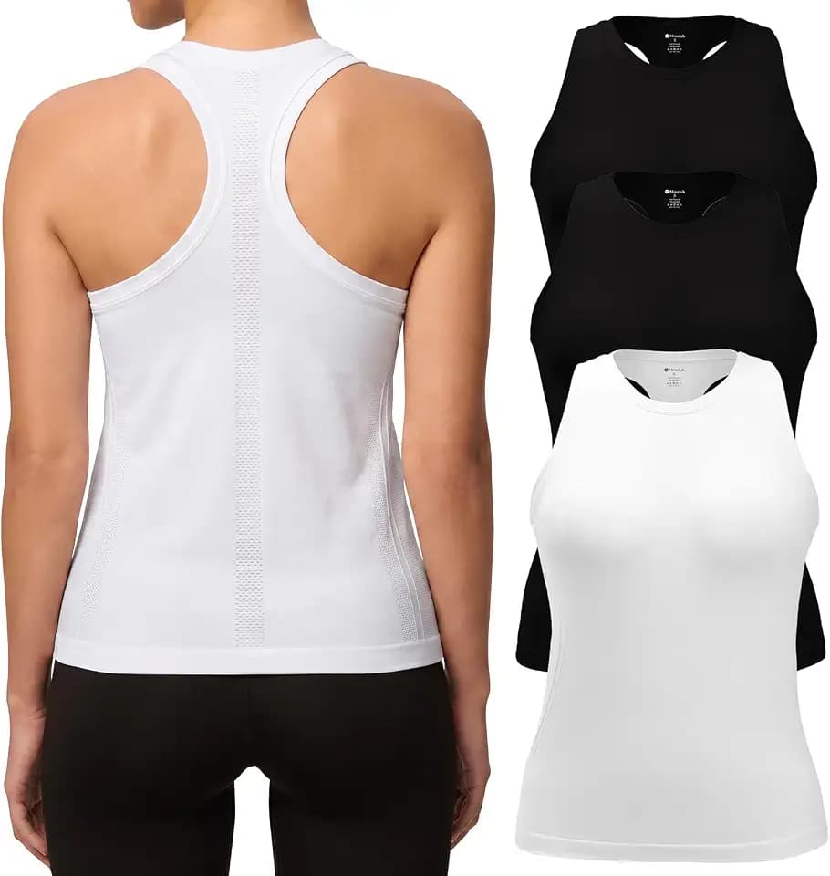 3 Pack Workout Tank Tops for Women Seamless Racerback Athletic Top