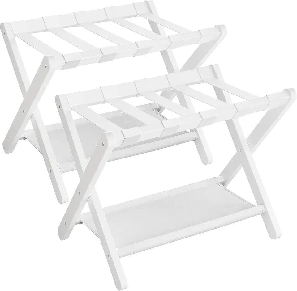 SONGMICS Bamboo Luggage Rack, Folding Suitcase Stand With Storage Shelf