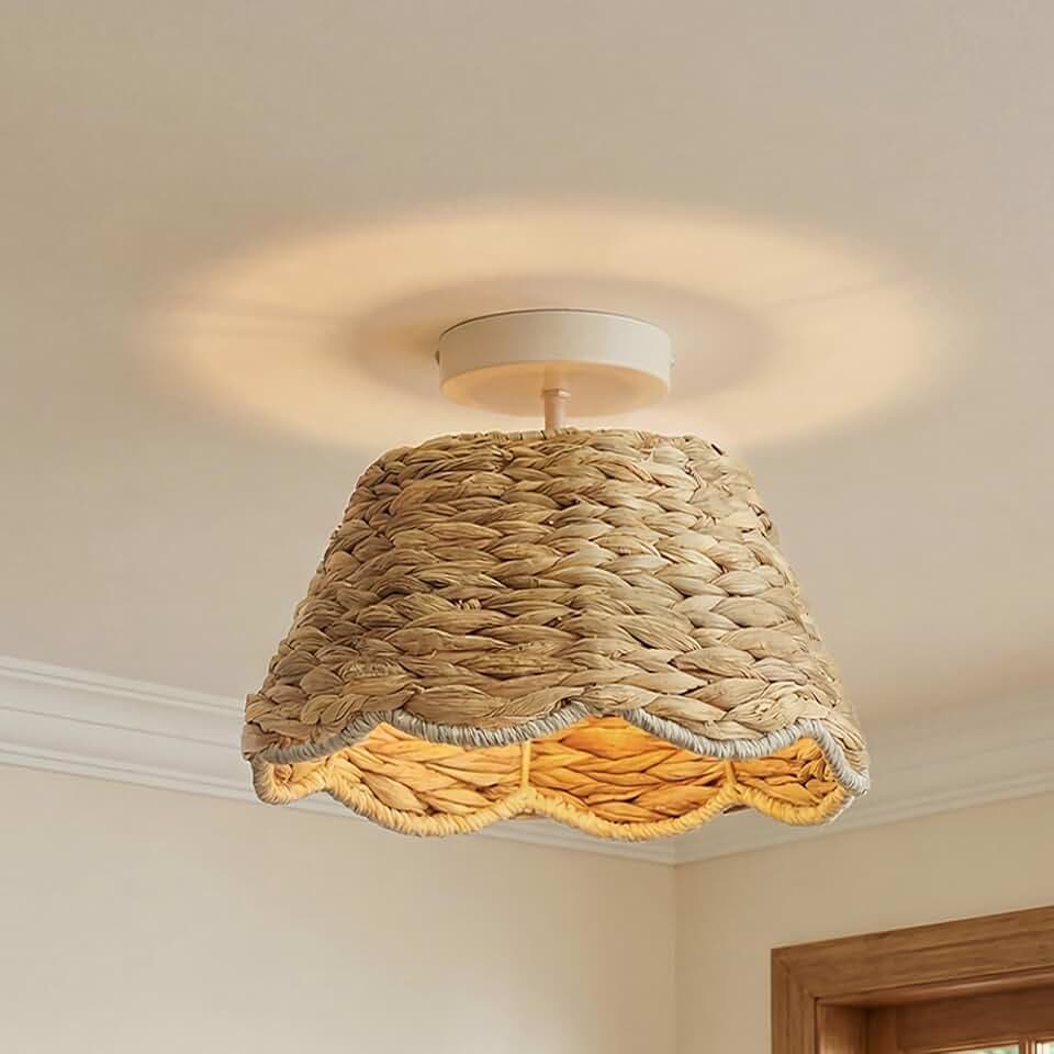Handwoven Rattan Semi Flush Mount, 12.2" D x 6.7" H