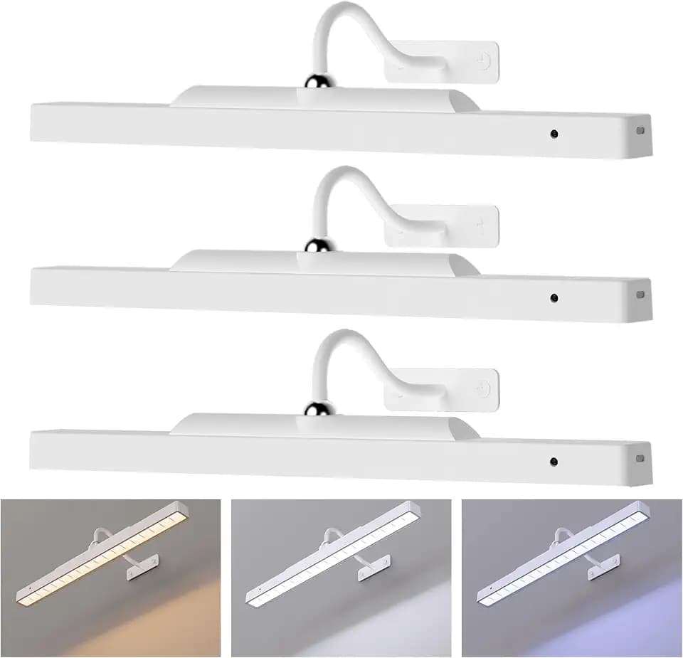 Picture Light with Remote - 16in White Rechargeable Battery Wall Light for Paintings, Cordless Wall Sconce for Art Painting & Photo Frames, 5000mAh with Timer, 350LM Brightness (3-Pack)