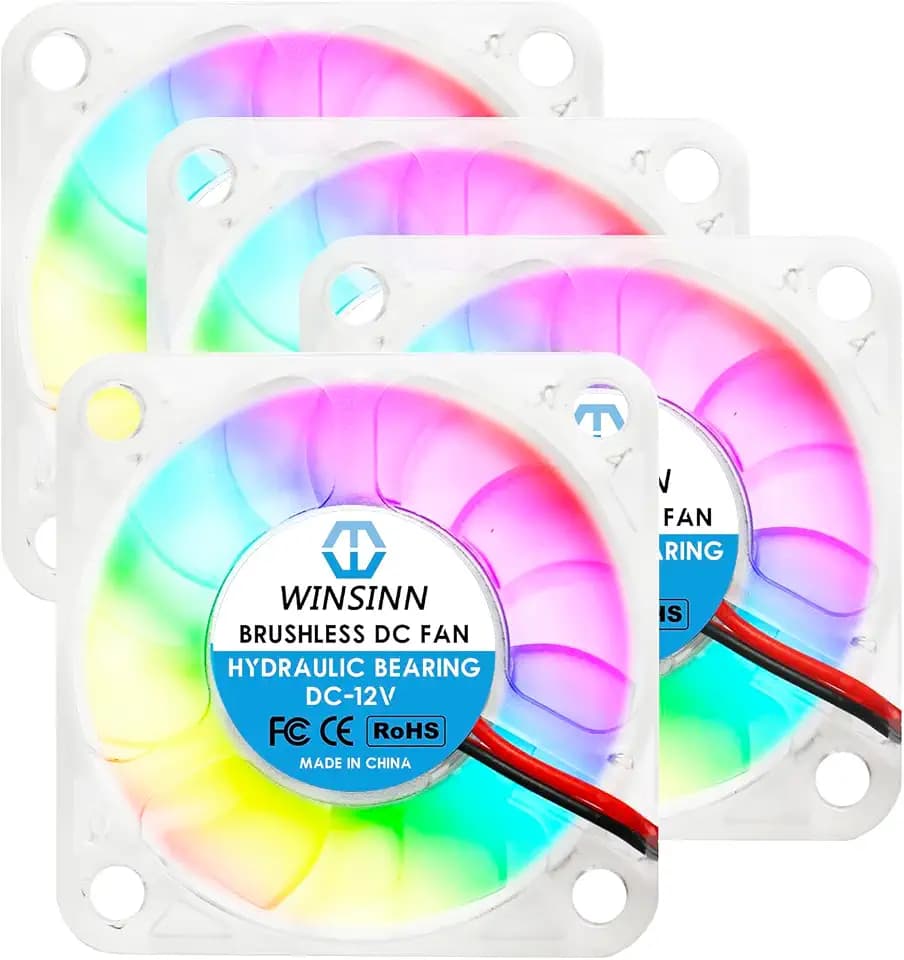 WINSINN 50mm RGB Lüfter 12V, LED buntes Micro 12 Volt Lüfter 5010 Hydrauliklager, bürstenloses Abkühlen 50x10mm 2PIN (4er Pack)