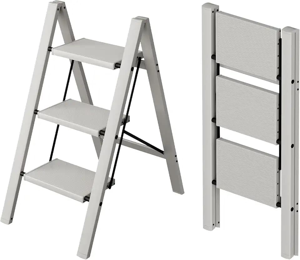 Taranta 3 Step Stool Foldable,Aluminum Step Ladder-Misty Gray