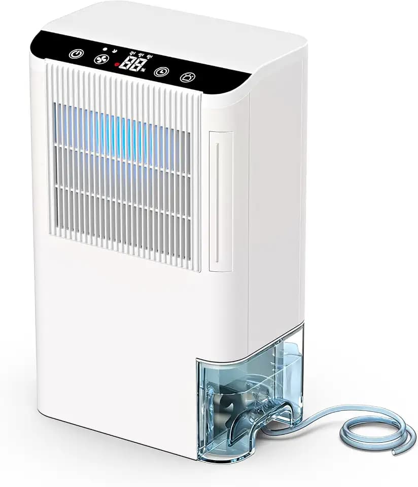 Dehumidifiers for Home, 2000 Sq.Ft Small Dehumidifier with 3.3ft Drain Hose, 2.5L Tank, Timer Sleep Mode, Portable Dehumidifier for Basement, Bedroom, Bathroom (Milk White)