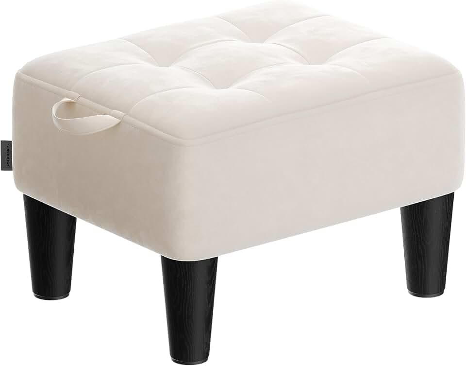 SONGMICS Foot Stool, Small Velvet Ottoman with Thick Cushion