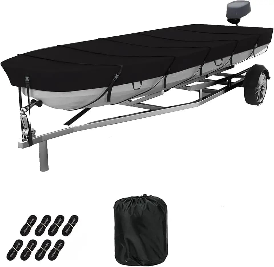 Jon Boat Cover 10-12ft 420D Waterproof Boat Covers Fits Jon Boat 12ft Long and Beam Width up to 56 inches (Fit10-12FT Jon Boat)
