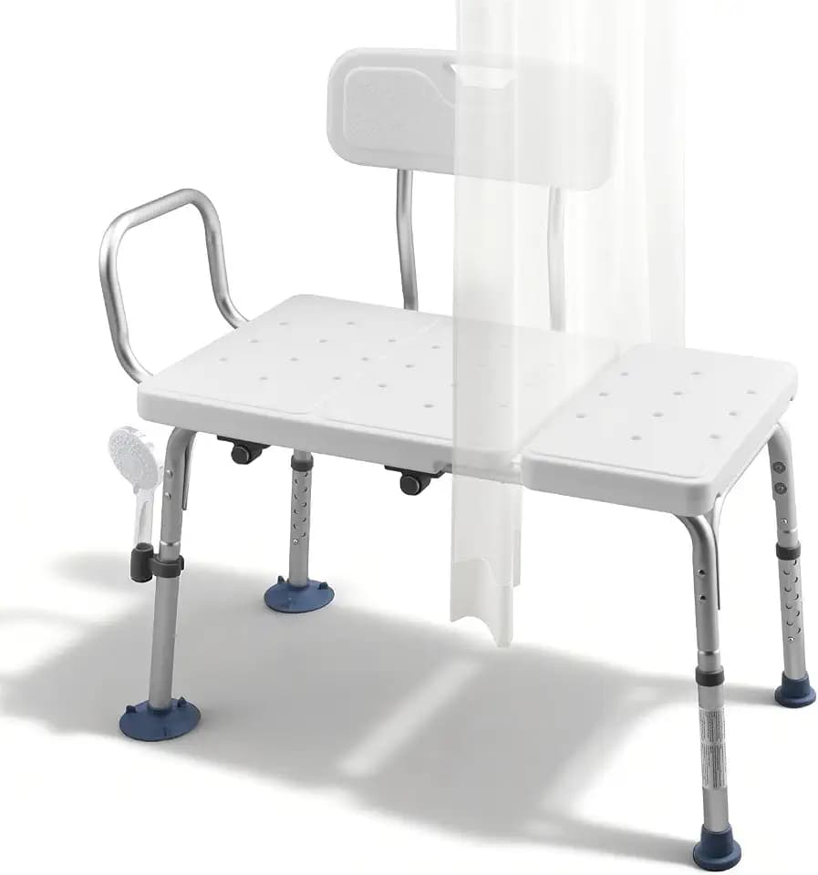 VEVOR Tub Transfer Bench for Bathtub, 400 lbs Capacity Heavy Duty Shower Chair with Arm, Backrest and Curtain Slot, Height Adjustable Shower Bench Bath Seat for Adults, Seniors, Elderly and Disabled