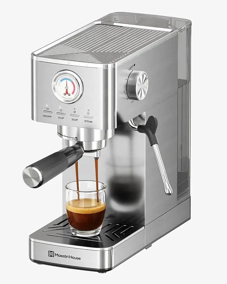 Maestri House Slim Espresso Machine with Milk Frother, 20 Bar Italian Pump