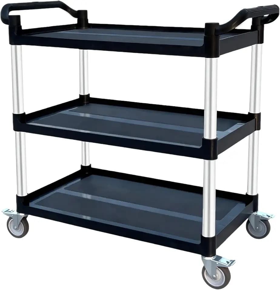3-Tier Rolling Utility Cart with Wheels, 510 lbs Capacity Service Cart, Commercial Kitchen Cart with 4 Lockable Swivel Casters for Restaurant/Home/Warehouse/Office (34 x 17 x 37 in)
