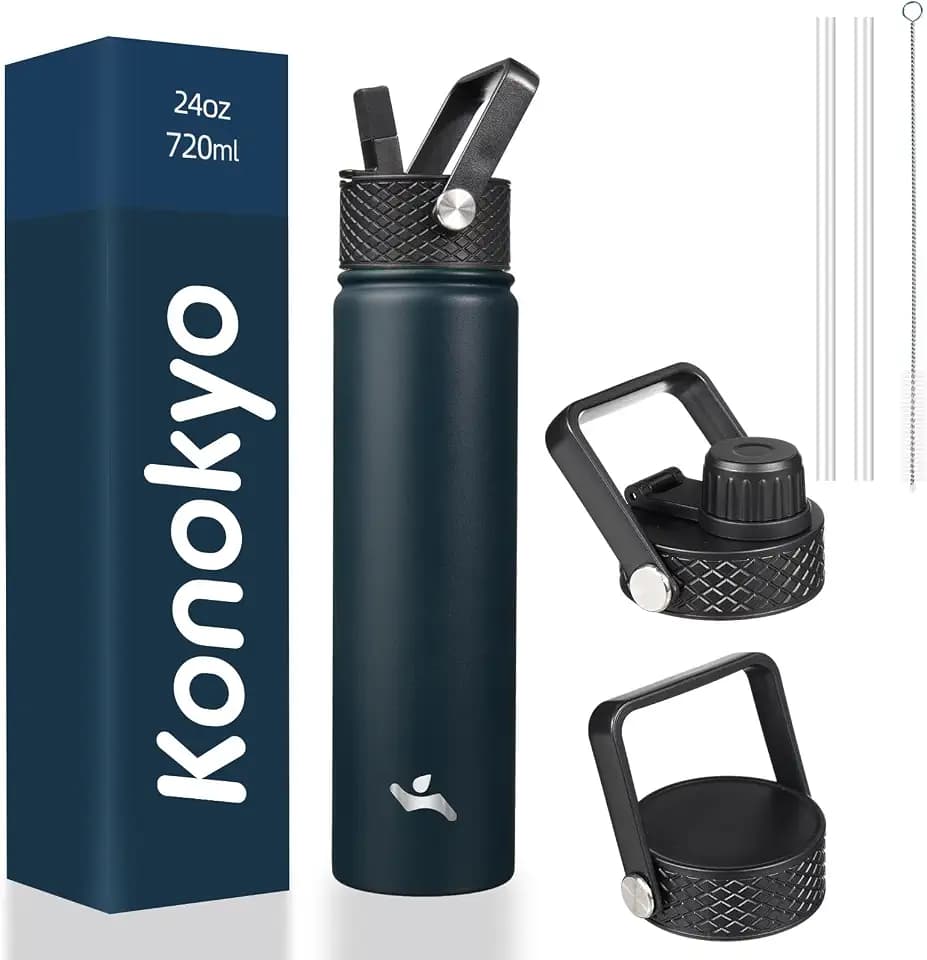 Konokyo 24 oz Insulated Stainless Steel Water Bottle with Straw Lid