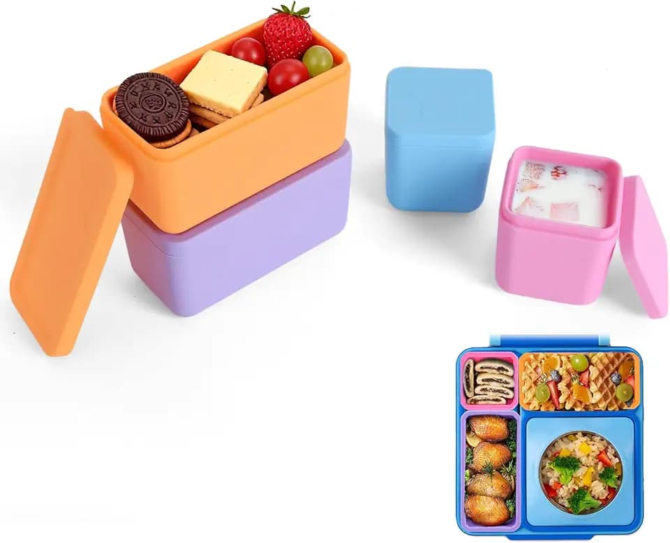4 Pack Silicone Lunch Containers Compatible with OmieBox, Leak-Proof Bento box Accessories, Silicone Dips Containers with Lids, Fit for Most Lunch Boxes