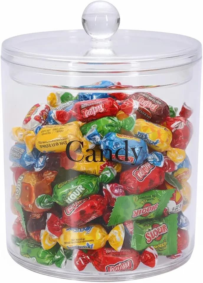 48oz Candy Jar,Airtight Candy Containers with lid,Acrylic Clear Cookie Container Kitchen Details Round, Cookie Jar for Honey, Jelly, Wedding Favors, Sauces,Halloween&Christmas Candy Containers Jar