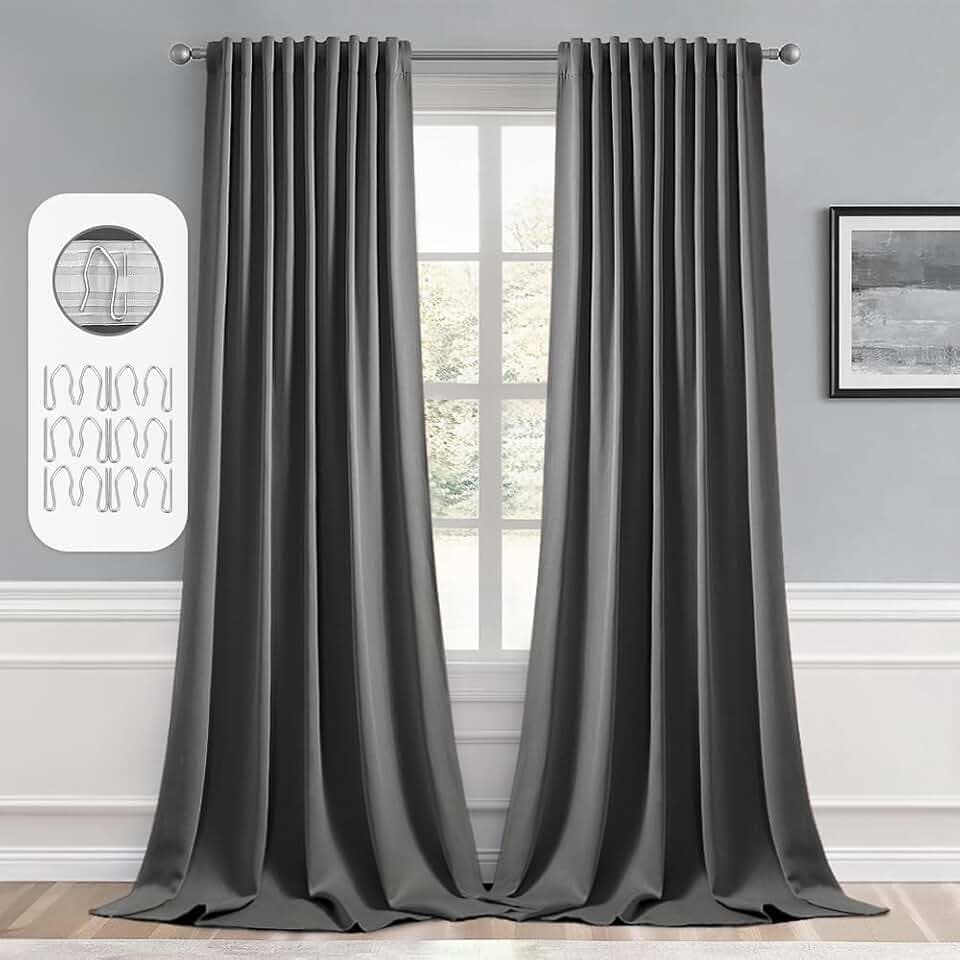 MIULEE Grey Back Tab Blackout Curtains 52x120 Inch Long 2 Panels Set