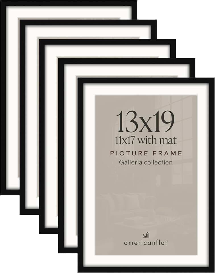 Americanflat 13x19 Poster Frame 5-Pack - Matted to 11x17 - Black