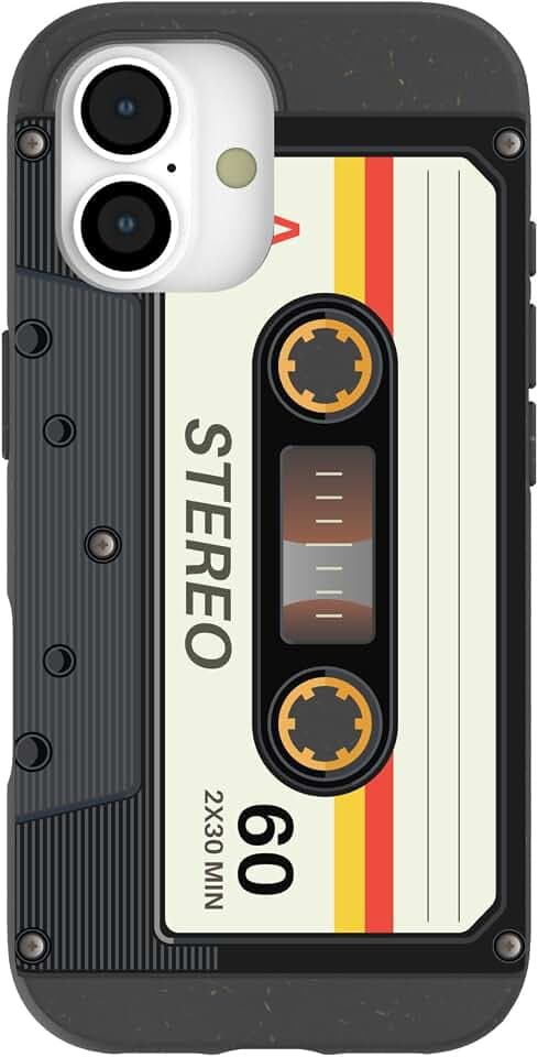 Pela | Phone Case Compatible with iPhone 17 | MagSafe Included | Cute Eco Friendly | Made with Plants | Black Cassette
