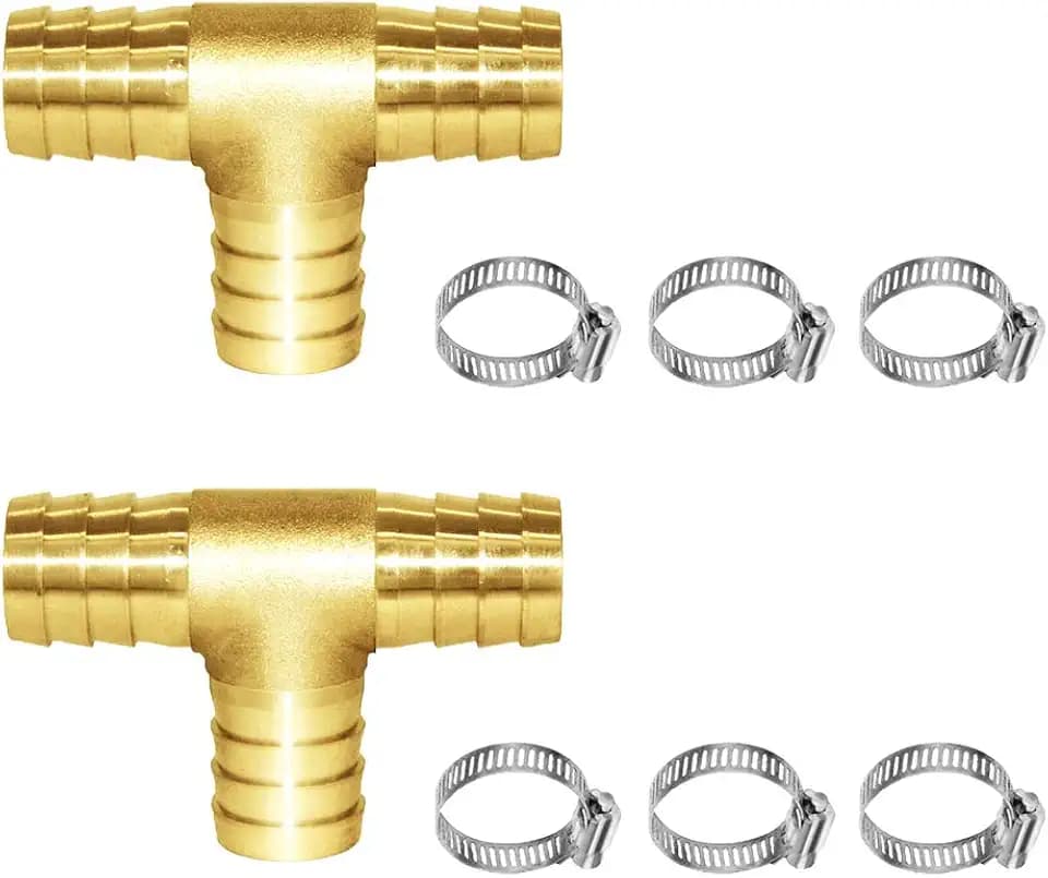 Joywayus 2Pcs 1/2" Brass Tee Hose Barb Fitting,3 Way Union Splitter